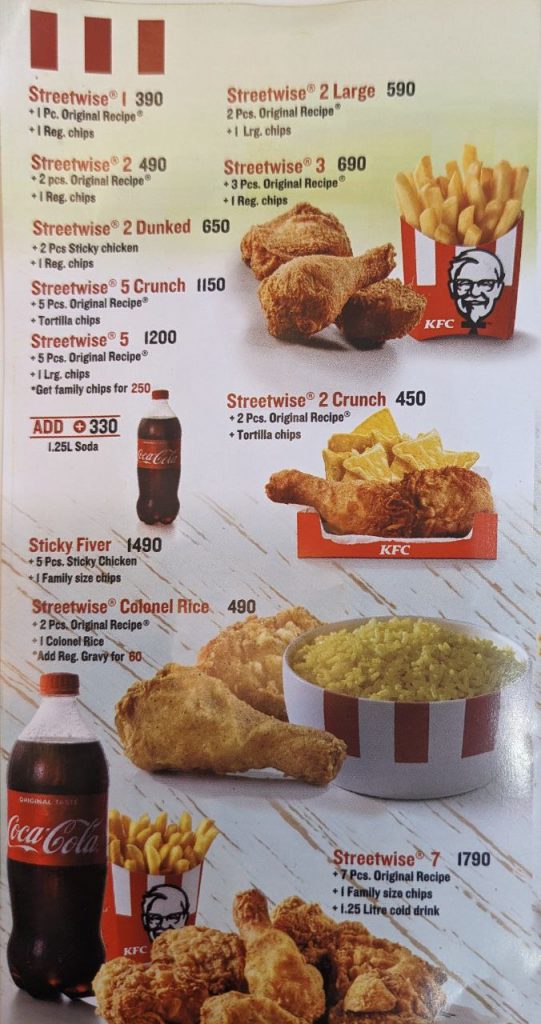 KFC Kenya Streetwise Menu