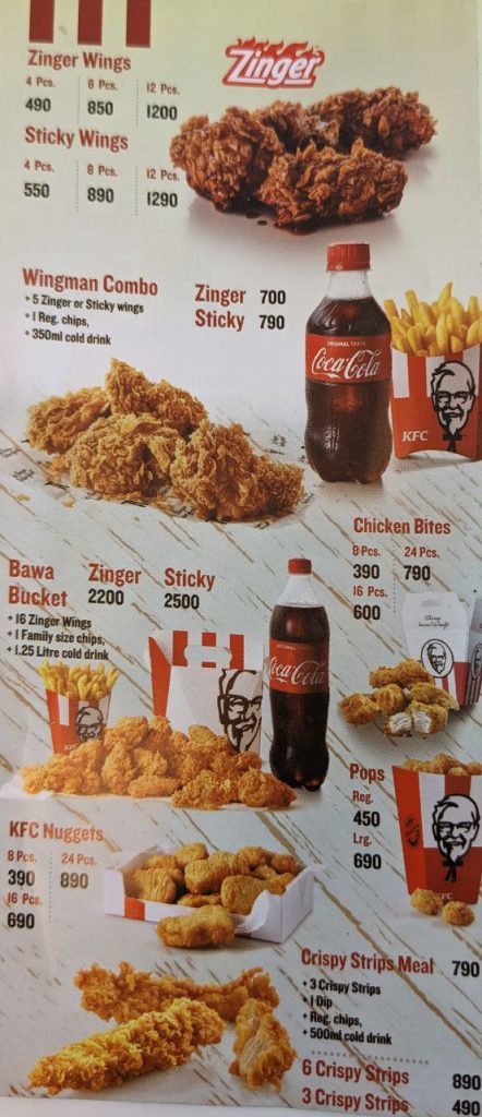KFC Kenya Wing Menu