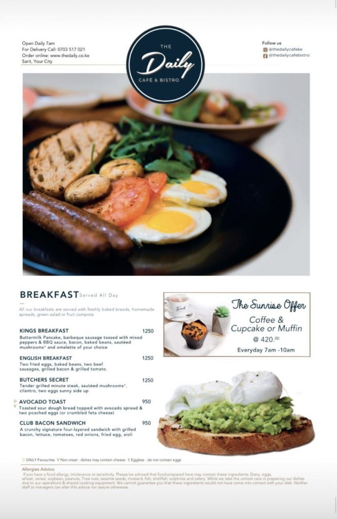 Daily Cafe | Breakfast Menu